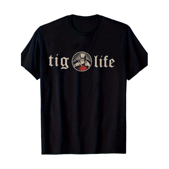 T Shirt Men's Casual Black with Unique Welding Graphic Print Short Sleeve Round Neck