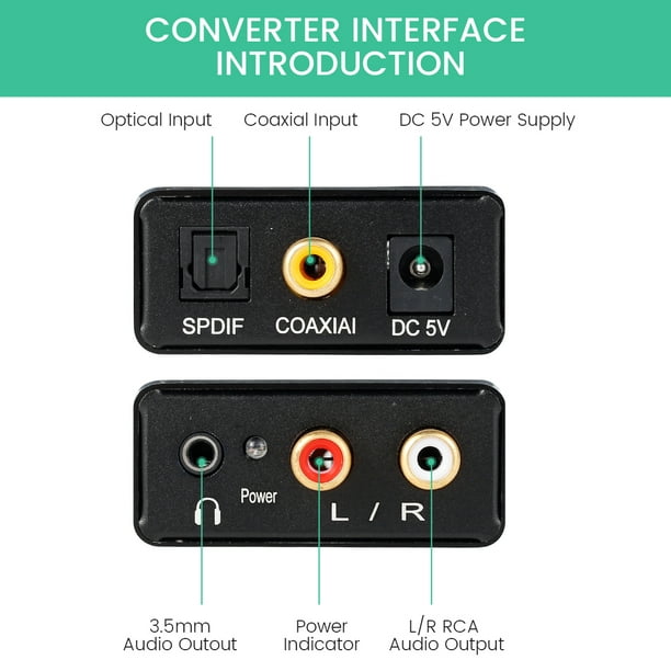 Convertisseur audio numérique vers analogique Dac numérique Spdif optique  vers analogique L / r Rca Toslink Coaxial to Stéréo 3.5mm Aux Jack Adapter