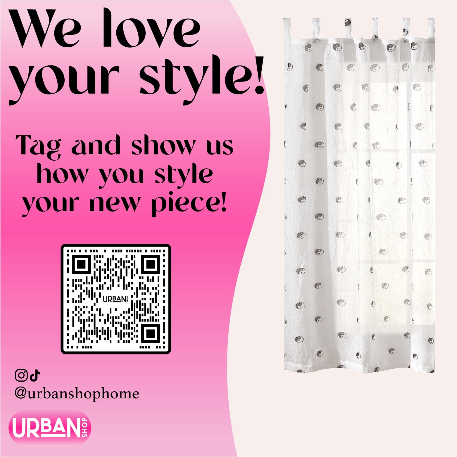 Urban Shop 38" x 63" Sheer Light-Filtering Single Curtain Panel, Ying Yang Print
