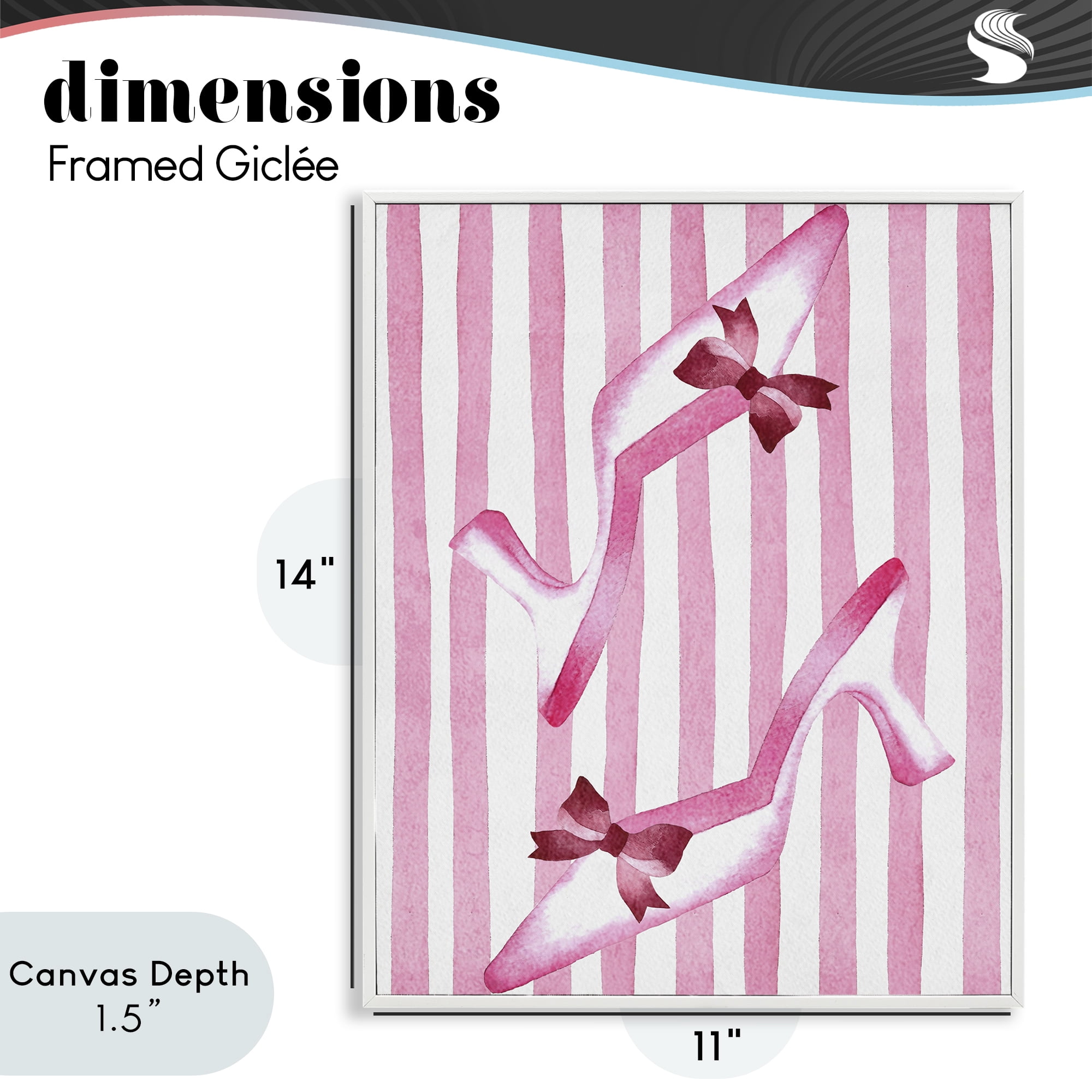 Stupell Industries Bow Heels on Pink Stripes White Framed Giclee Art, design by Camila Juncos