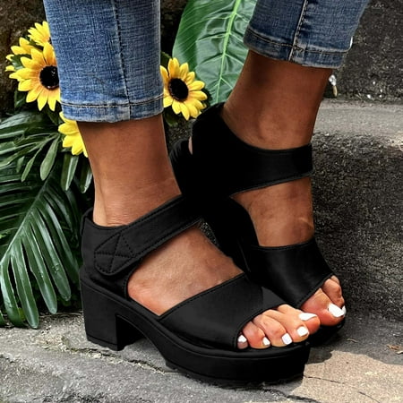 

HIBRO Women Fish Mouth Hoes Fashion Wedge Sandal Middle Heel Flip-Flop Sandals Summer Sequin Beach Sandals