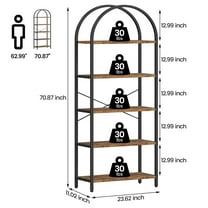 Yeshouse Bookshelf 5 Tier Bookcase Arched Display Racks Tall Standing Bookshelves Metal Frame Modern Storage Rack Shelf Large Wood Book Shelf for Bedroom, Living Room, Home Office
