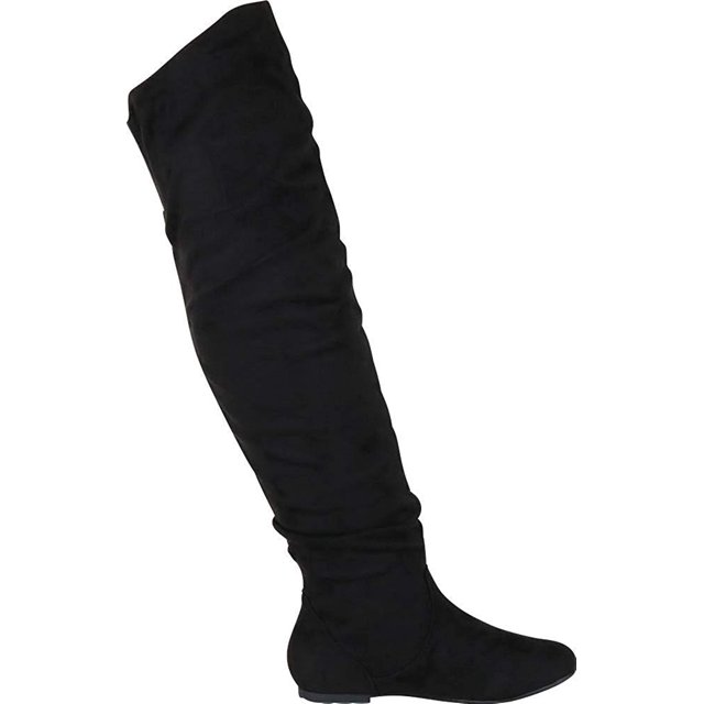 Nature Breeze Chaussure Haute à la Cuisse Extensible pour Femmes, Noire,7