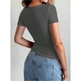 thumbnail image 5 of Womens Basic T Shirts Summer Short Sleeve Crewneck Slim Fit Cute Crop Tops Dark Gray S, 5 of 7