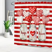 HVEST Red Valentines Day Shower Curtain, Red and White Striped Shower Curtain - Valentine's Day Bathroom Decor, Waterproof Polyester Fabric, Includes 12 Hooks, 72x78 Inches