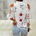 thumbnail image 3 of Tops con estampado de flores para mujer, camiseta de media manga con hombros descubiertos y costuras de encaje, camisetas holgadas informales a la moda para mujer 2022, 3 of 4
