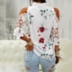 thumbnail image 3 of Tops con estampado de flores para mujer, camiseta de media manga con hombros descubiertos y costuras de encaje, camisetas holgadas informales a la moda para mujer 2022, 3 of 4