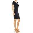 thumbnail image 2 of Moa Collection Women's Solid Sheath Dress with a Deep V-Neckline and Puff Sleeves, 2 of 6