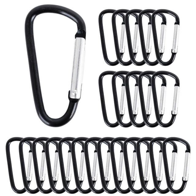 GOGO 60PCS D-shaped Carabiner with Spring Snap Hooks, 2 Inch Carabiner Clip Key Holders - Black