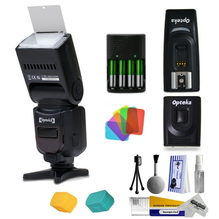 Opteka SpeedLight Power Zoom Flash 18-180mm Photo Kit + Diffusers + Flash Remote Control + Receiver for Nikon Digital SLR Camera Models D5, D4, D90, D300, D610, D700, D750, (Best Speedlight For Nikon D90)