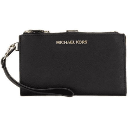 Michael Kors Women's Jet Set Travel Double Zip Wristlet, Black Saffiano Gold Hardware