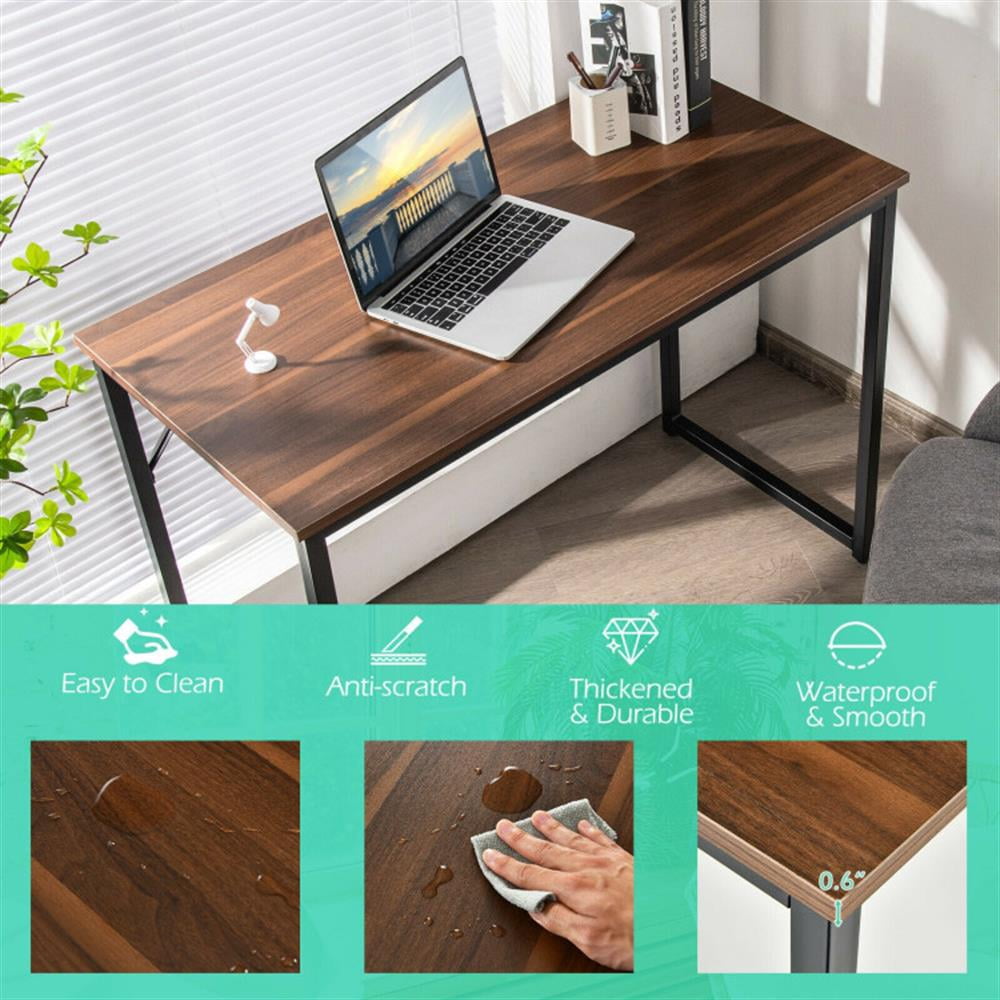 Demi Bonn L Shaped Computer Desk and Writing Workstation for Home and Office, Brown