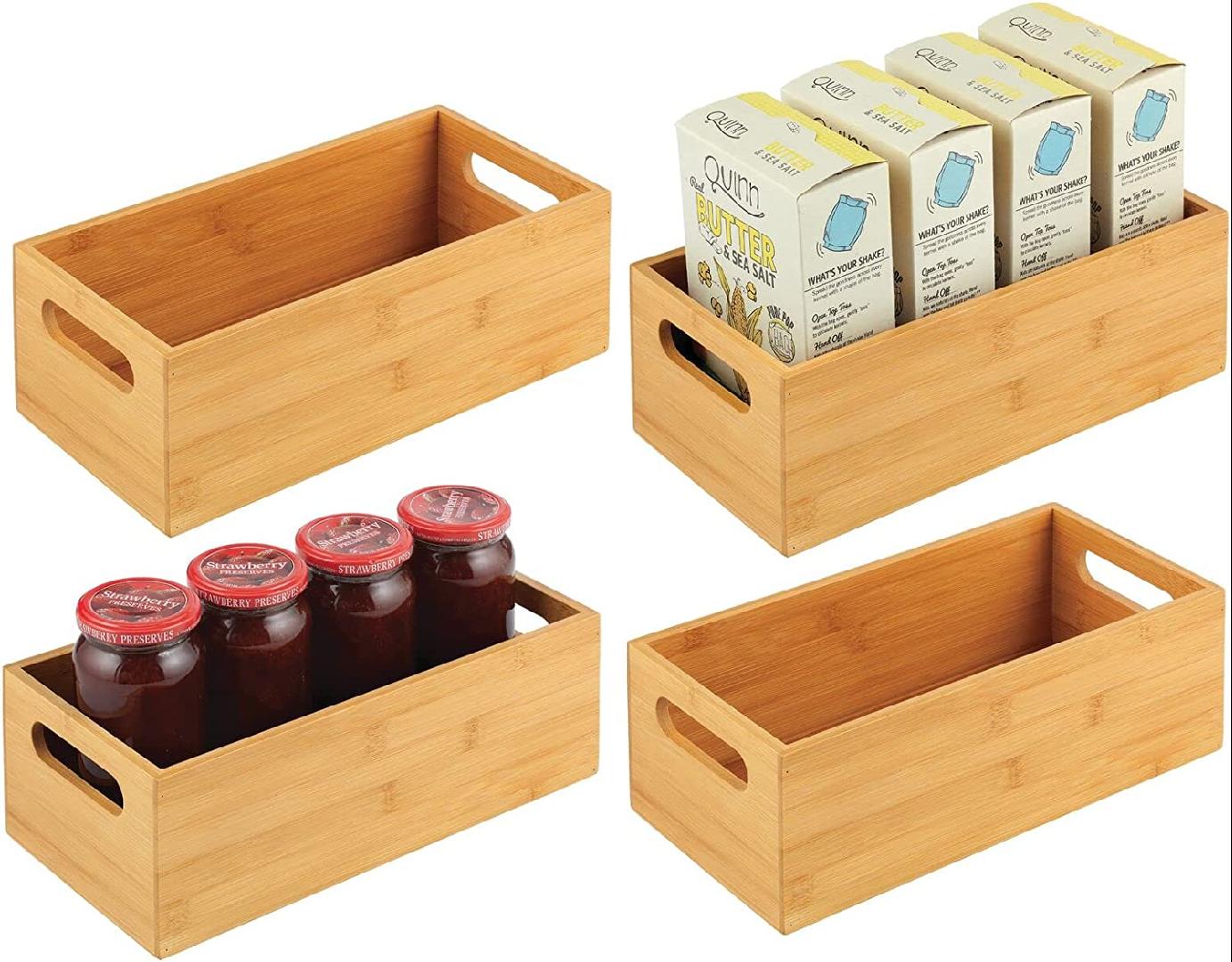 Wood Bamboo Storage Bin Container, Drawer Organizer Crate Boxes with