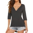 thumbnail image 3 of Camiseta de mujer Verano Sexy Blusa con cuello en V Chica Transpirable Casual Top suelto, M seitruly AP001326-02, 3 of 7