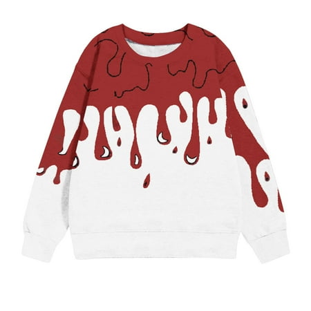 

Mode24 Halloween Pullover Toddler Bloody Print Crew Neck Long Sleeve Sweatshirts Pullover Fall Winter Trendy Tops Red 1 Years