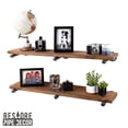 thumbnail image 3 of 36 in. x 7.5 in. x 6.75 in. Autumn Brown Restore Wood Wall Shelving with Industrial Steel Pipe Straight Brackets, 3 of 9