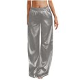 thumbnail image 2 of Palazzo Pants for Women Hontri Loose Lounge Pants Women's Satin Pajama Pants Wide Leg Sweatpants Elastic Waist Summer Casual Sports Trousers with Pockets, 2 of 9