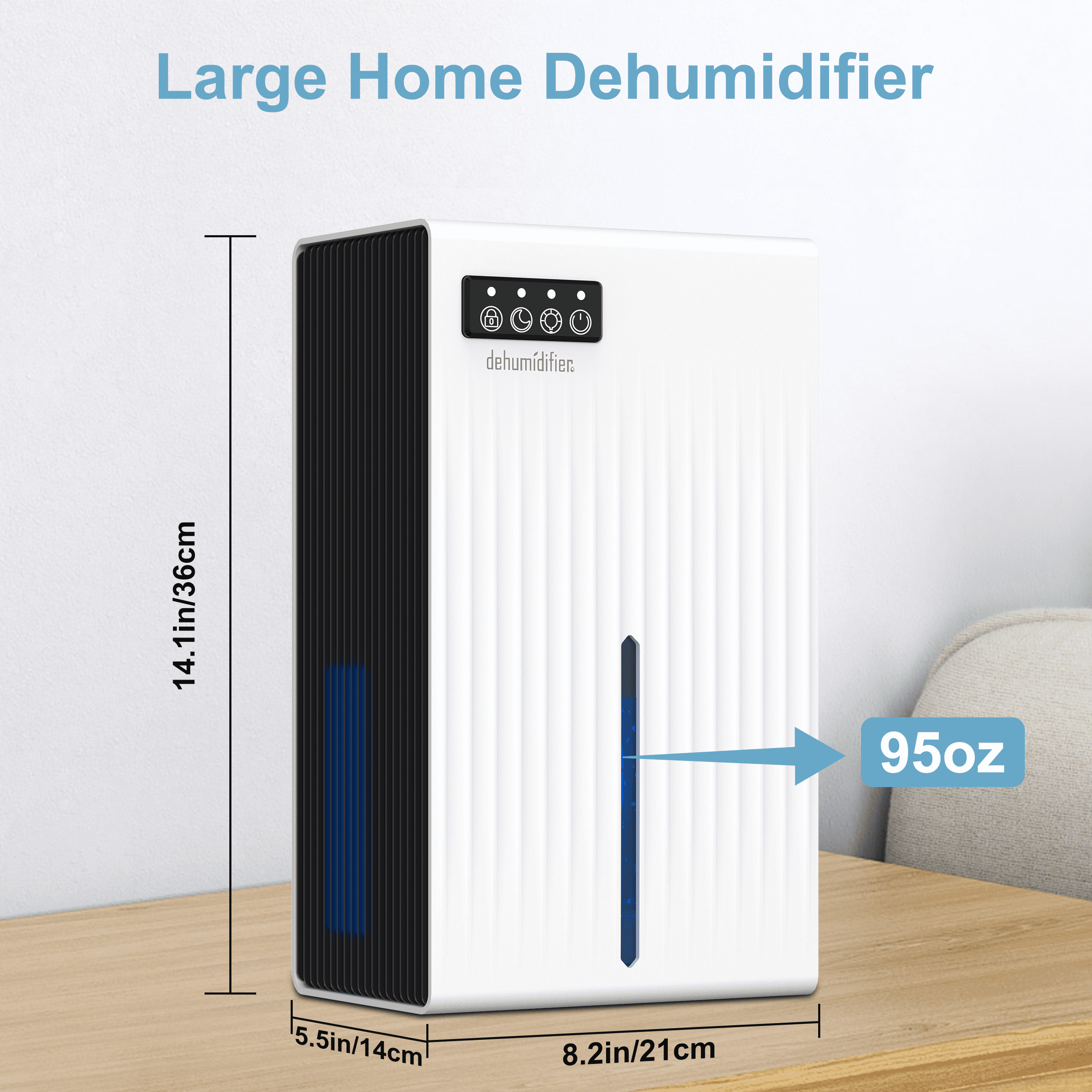 Cobectal Dehumidifier for Home, 900 Sq. Ft., Auto Shut-Off, 95 oz Water Tank, 7-Color LED Light, White