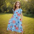 thumbnail image 4 of Mitankcoo 4th of July Dresses for Girls Fashion Print Crew Neck Flutter Sleeve A-Line Dress Daily Casual 6-15Y, 4 of 6