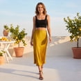 thumbnail image 3 of Women’s Gold Satin Midi Skirt High Waist Silky Slip Skirt Flowy A Line Elegant Long Skirt, 3 of 6