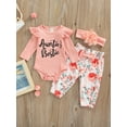 thumbnail image 2 of Diconna Newborn Baby Girl Auntie Outfits Auntie's Bestie Short Sleeve Ribbed Romper Floral Shorts Clothes with Headband Pink 0-6 Months, 2 of 8