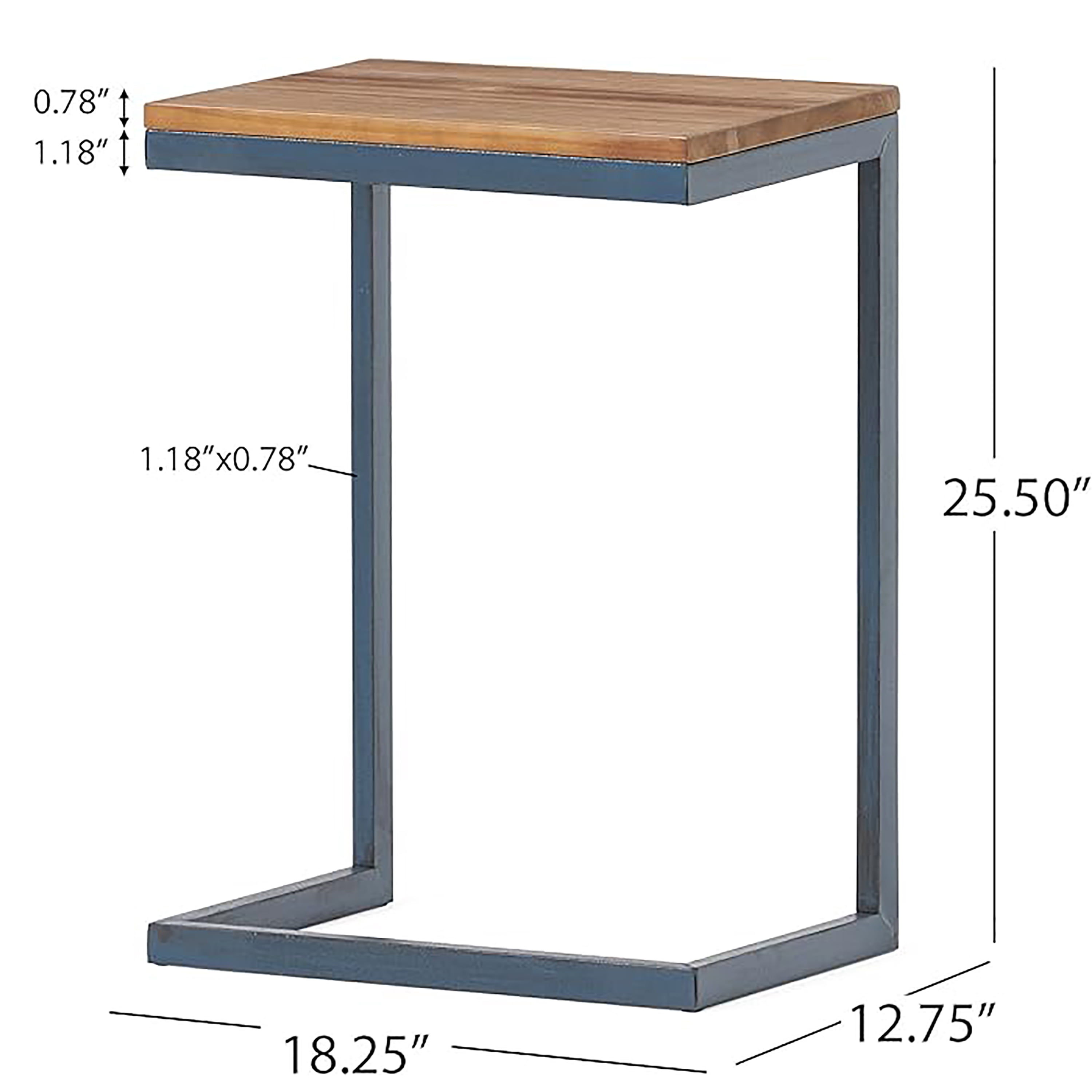 Fir Wood C-Shaped Accent Table, Antique Finish, Iron Base, Nesting Design, 3 Sizes Available