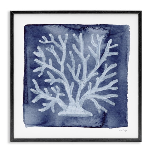 Stupell Industries Traditional White Coral on Indigo Black Framed Giclee Art, 12 x 12, by Patti Bishop