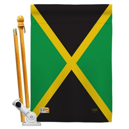 UPC: 0797277952599 | Breeze Decor BD-CY-HS-108125-IP-BO-D-US13-BD 28 x 40 in. Jamaica Flags of the World Nationality Impressions Decorative Vertical Double Sided House Flag Set with Pole Bracket & Hardware