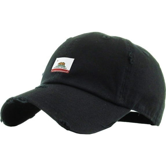 California Republic Flag Black Vintage Distressed Dad Hat Baseball Cap