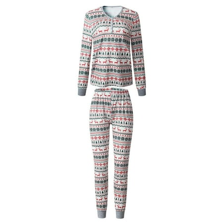 

Autumn Winter Long Sleeve Pajamas 2-Piece T-shirt and Pants Nighty Set Printing Cotton Sleepwear Men Women Kids Homewear Christmas New Year Pyjamas