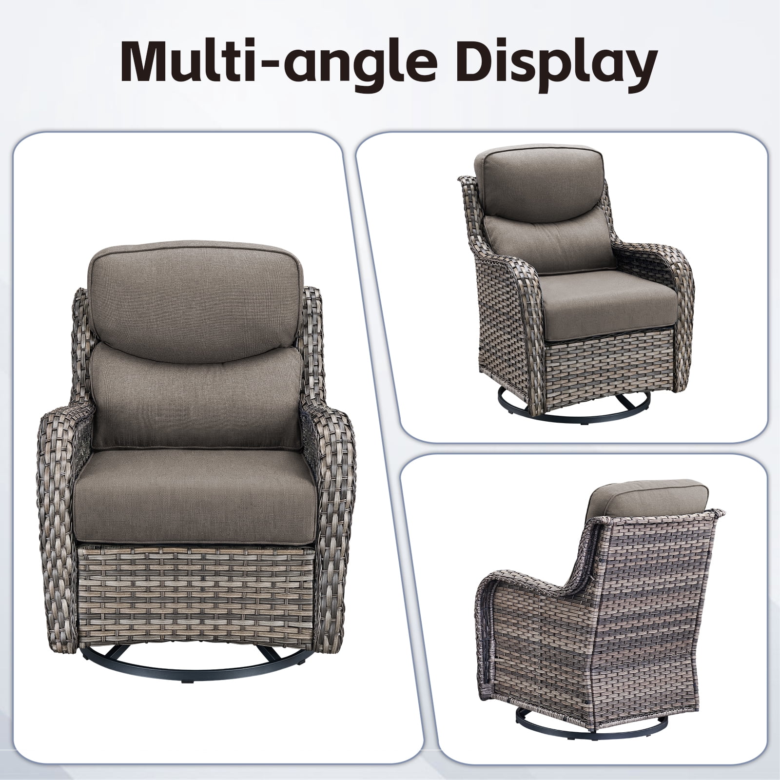 POCASSY 4-Piece Outdoor Patio Furniture Set with Swivel Chairs, Luxury High Back Rattan Wicker Outdoor Conversation Set with 5-inch Thick Seat Cushion Sofa and Swivel Glider Patio Chair for Porch