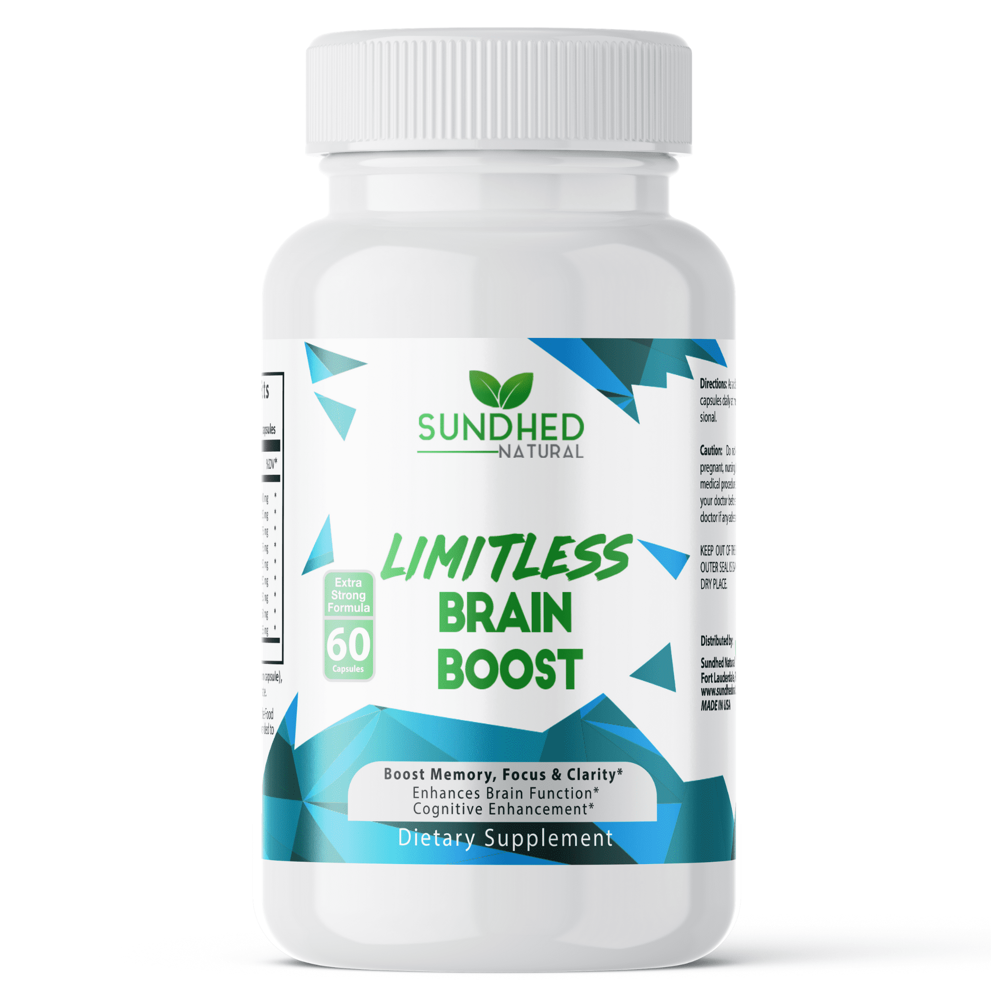 Sundhed Natural Limitless Brain Boost (60 Caps) - Memory, Focus, Mental Clarity - Nootropics Scientific Formula for Enhance Performance, Super Ginkgo Biloba, St John Wort Extract, DMAE