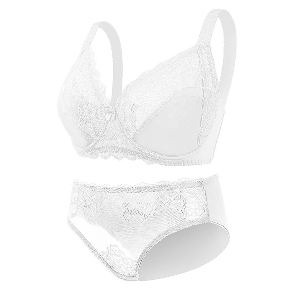 Sexy Lingerie For Women,2 Piece Lace Lingerie Set,underwire Ribbed Bra  Panty Sets Valentine - White