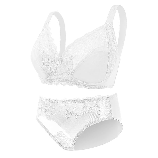 Lencería sexy para mujer, conjunto de lencería de encaje de 2 piezas, conjunto de sujetador y braguita con aros acanalados para San Valentín, color blanco