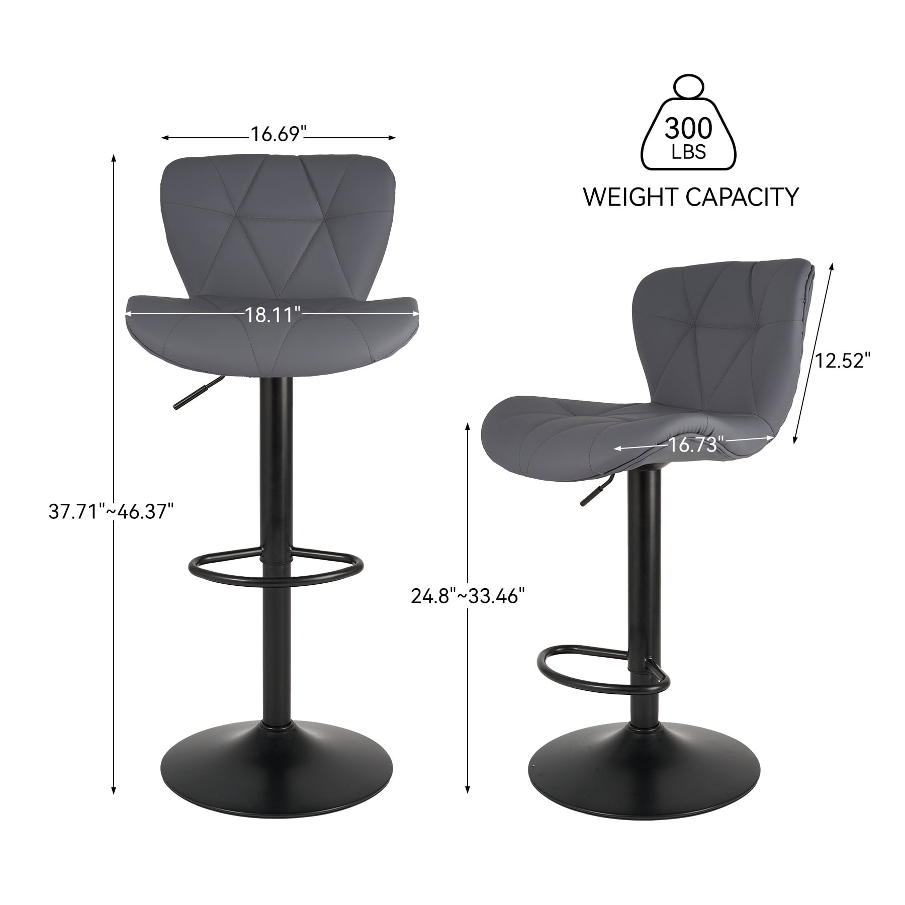 Hawsaiy Modern Bar Stools Set of 1, Adjustable Faux Leather Upholstered Swivel Bar Stools, Counter Height Bar Chairs with Back for Kitchen Island, Dark Gray