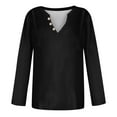 thumbnail image 4 of Women's Summer Tops Women's Fashion Casual V-Neck Long Sleeve Loose Soild Printed T-Shirt Ladies Top With Decorative Buttons, 4 of 5