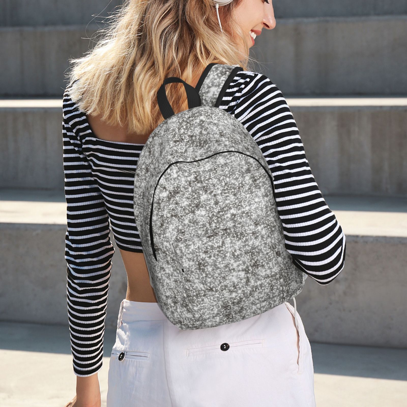 Rateoe Silver Glitter Pattern Canvas College Laptop Backpack,Travel Daypack,Durable Rucksack Travel Notebook Bag School Backpack Book Bag for Men Women-Small