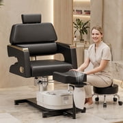 TTGIEET Black Hydraulic Pedicure Chair for Nail Tech with Foot Spa Basin, Adjustable Footrest & Technician Stool