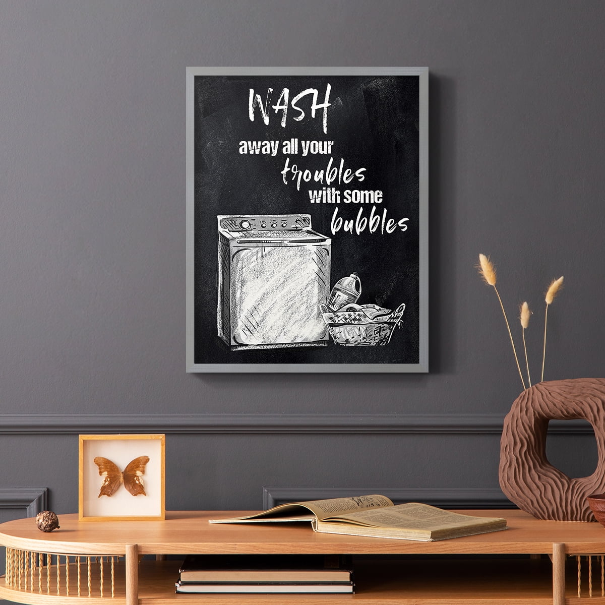 Wash Away Your Troubles Framed Print in Gray Solid Wood 16 x 20 Framed Print