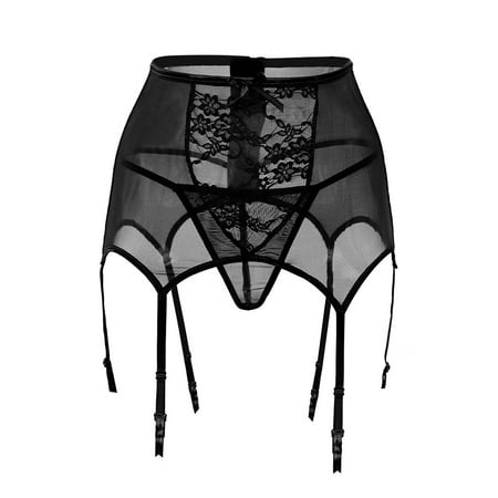 

BIZIZA Garter Belt for Women Plus Size Sexy Elastic for Thigh High Stockings Suspenders Lace Black M