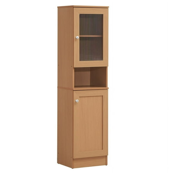 Hodedah 63" Tall Slim Open Shelf Plus Top Kitchen Pantry in Beige Wood