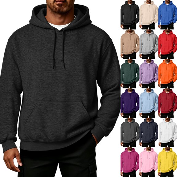 Oversized Hooded Sweatshirt Men Big and Tall Lightweight Streetwear Plain Hoodie Fleece Pullover Tops Fall Winter Black 2XL