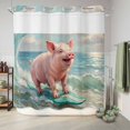 thumbnail image 6 of No Hook Shower Curtain, Surfing Pig Shower Curtains for Bathroom with See Through Top Window, Oil Painting Funny Animal Beach Summer Waterproof & Washable Bath Curtain Standard 72"x72", 6 of 9