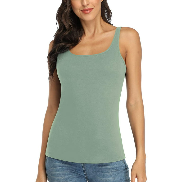 V FOR CITY Adjustable Wide Strap Tank Top Women's Shelf Bra Camisole Basic  Cotton Yoga Tank Coral at  Women's Clothing store