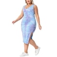 thumbnail image 4 of Vestido de verano sin mangas para mujer de talla grande Agnes Orinda, con diseño de teñido anudado, abertura lateral, escote en V, casual, midi, en color púrpura y azul, talla 2X, 4 of 5