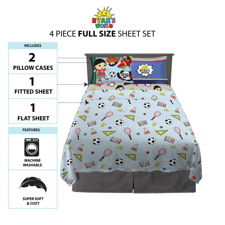 Ryan's World Kids Twin Sheet Set, Blue and Gray, Pocketwatch 