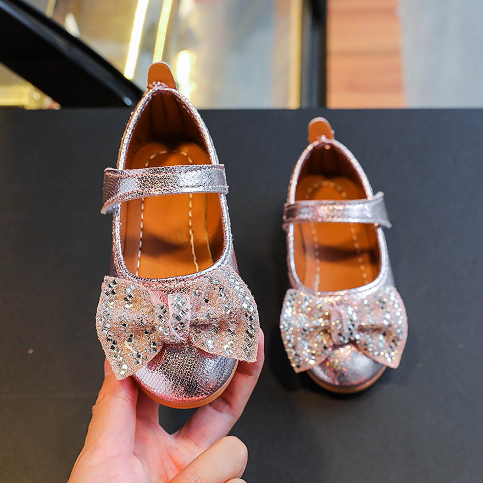 Toddler Girls Shoes Toddler Girl Boots Size 9 Fashion Autumn Girls Casual Shoes Flat Light Solid Color Sequin Bow Cute Shiny Dress Shoes Female Shoes Pink 7 Walmart