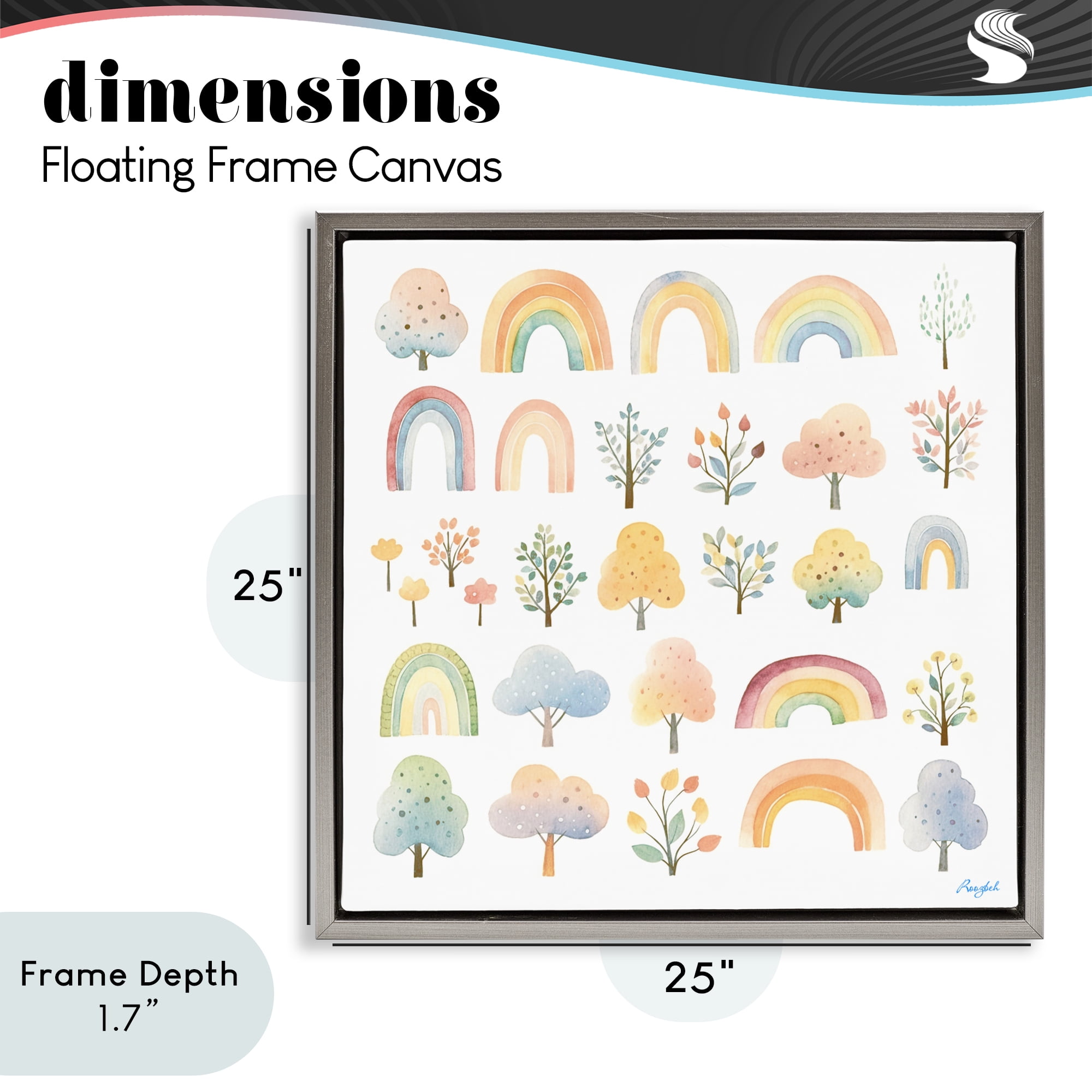 Stupell Industries Happy Rainbows & Foliage Gray Framed Floater Canvas Wall Art, design by Roozbeh