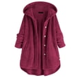 thumbnail image 1 of Women Fleece Irregular Long Sleeve Button Pocket Hooded Coat, 1 of 6