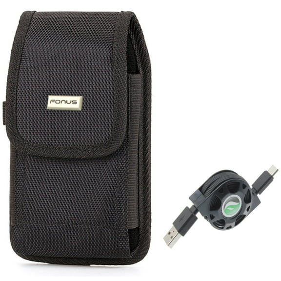 Retractable USB Cable w Rugged Case Belt Clip for Samsung Galaxy A73 5G,A53 5G,A33 5G,A13 5G,A03s Phones - Type-C Charger Power Cord, Holster Canvas Cover Pouch